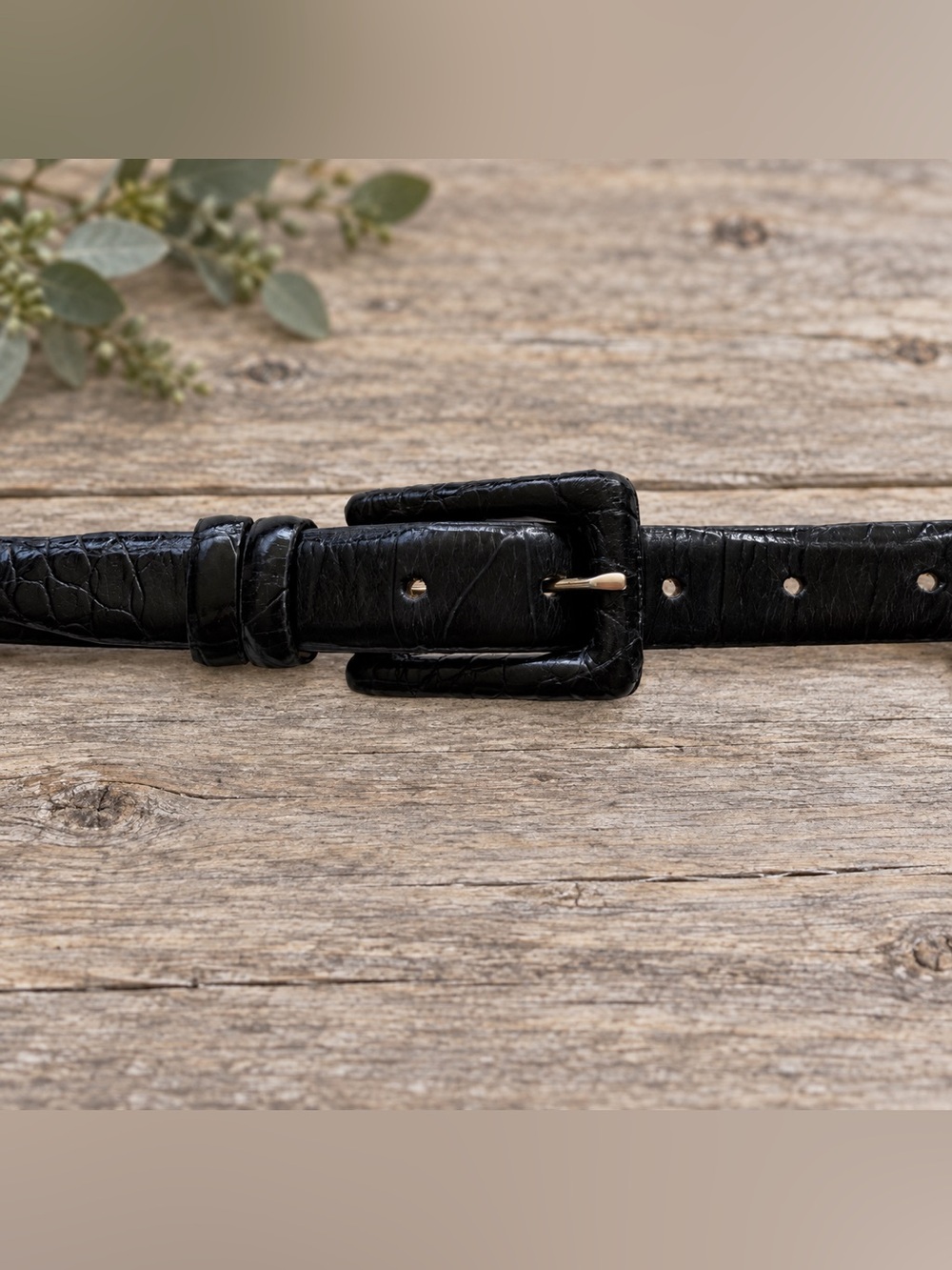 The Ritz Collection Black Croc Embossed Italian Calfskin Belt Large